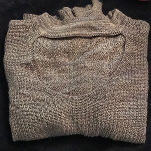 cute neckline with collar brown sweater